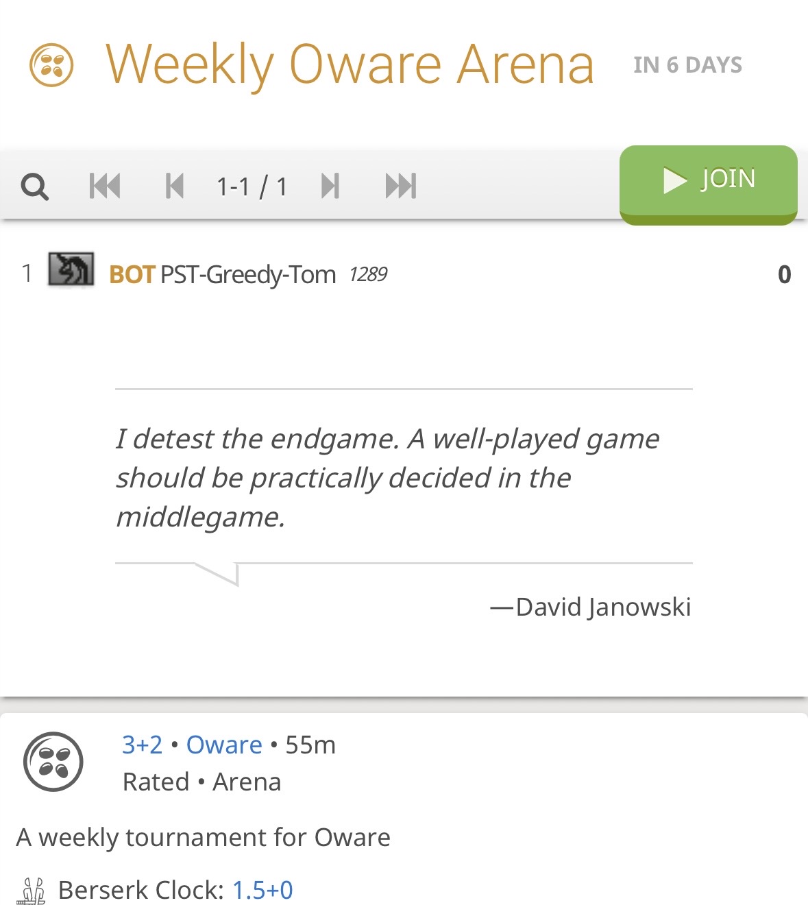 Weekly Oware Arena Tournament